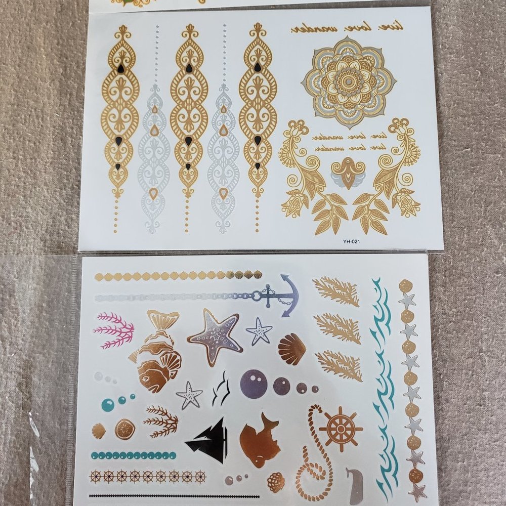 3 sheets Golden Silver Temporary Tattoo - Picture 5 of 16